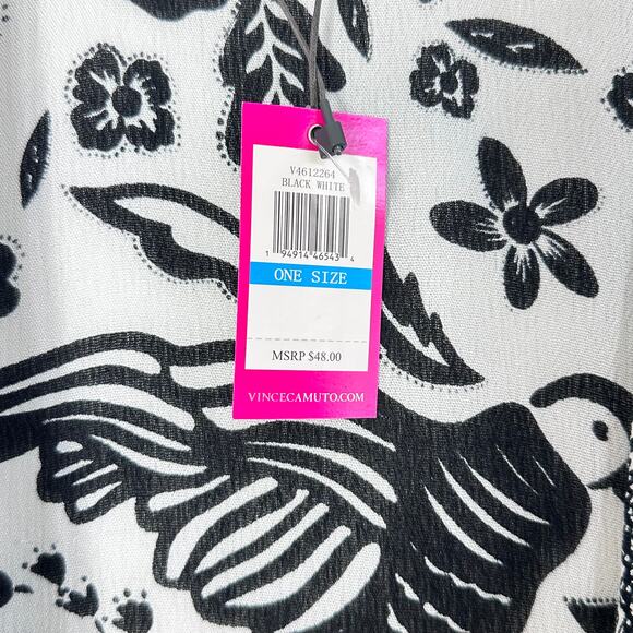 Vince Camuto Parrot Print Ruana Kimono Cardigan Sweater in Black White - Picture 6 of 7